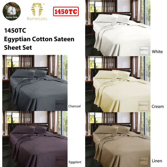 Ramesses 1450TC Egyptian Cotton Sateen Sheet Set Cream King