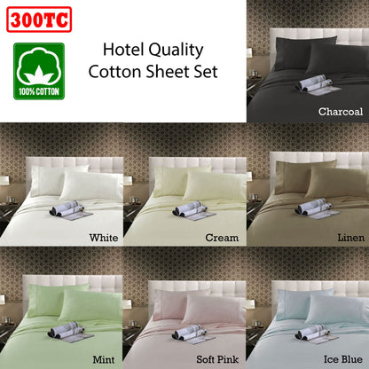 Kingtex 300TC Cotton Sheet Set Cream Single