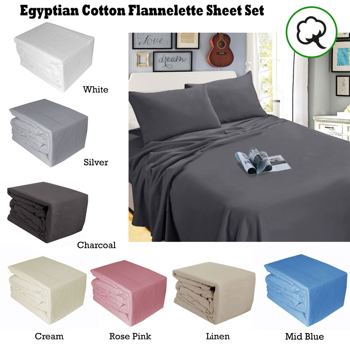 Ramesses Egyptian Cotton Flannel Sheet Set White Double