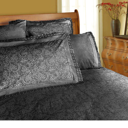 Shangri La Microfibre Machine Lace Sheet Set Charcoal Queen