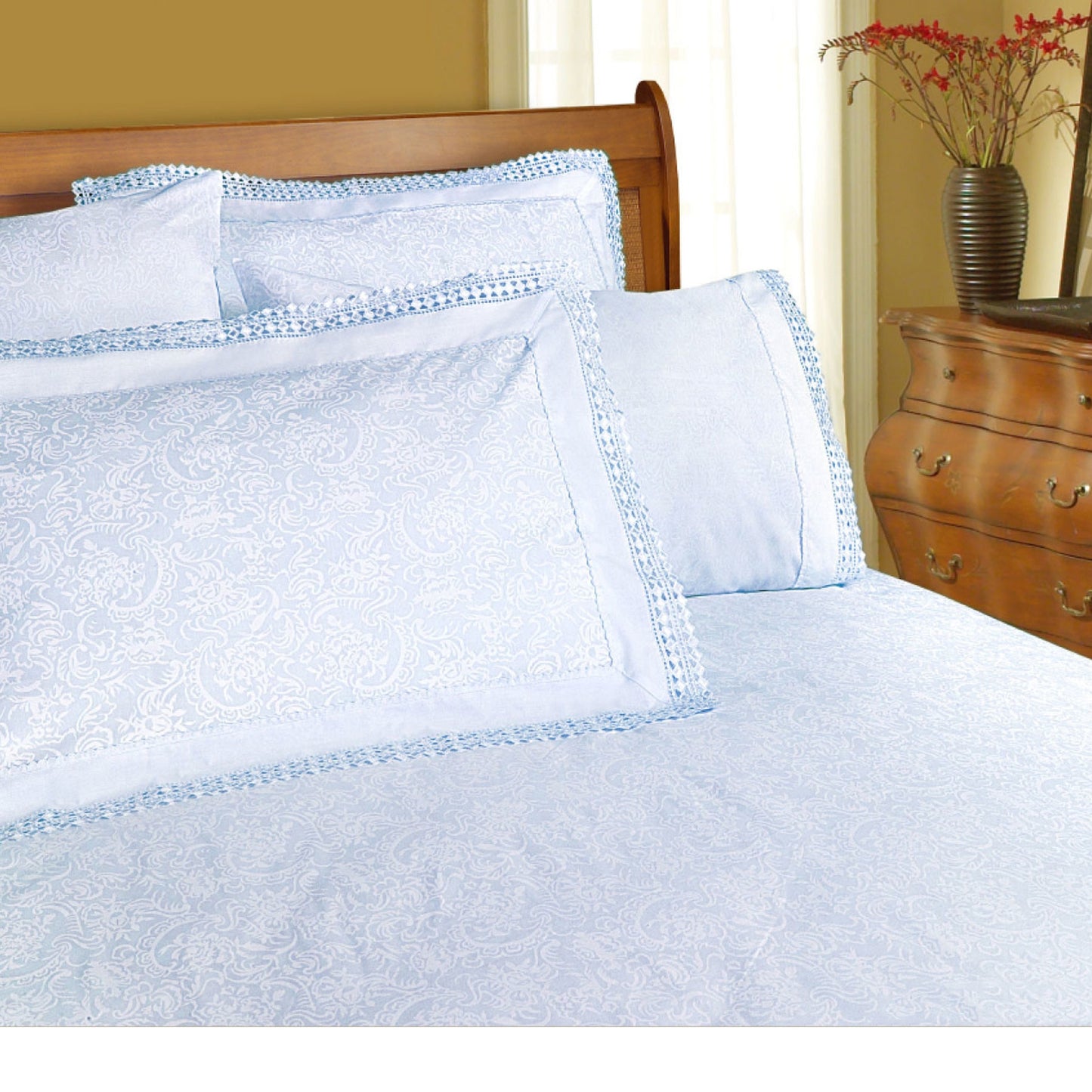 Shangri La Microfibre Machine Lace Sheet Set Ice Blue Double