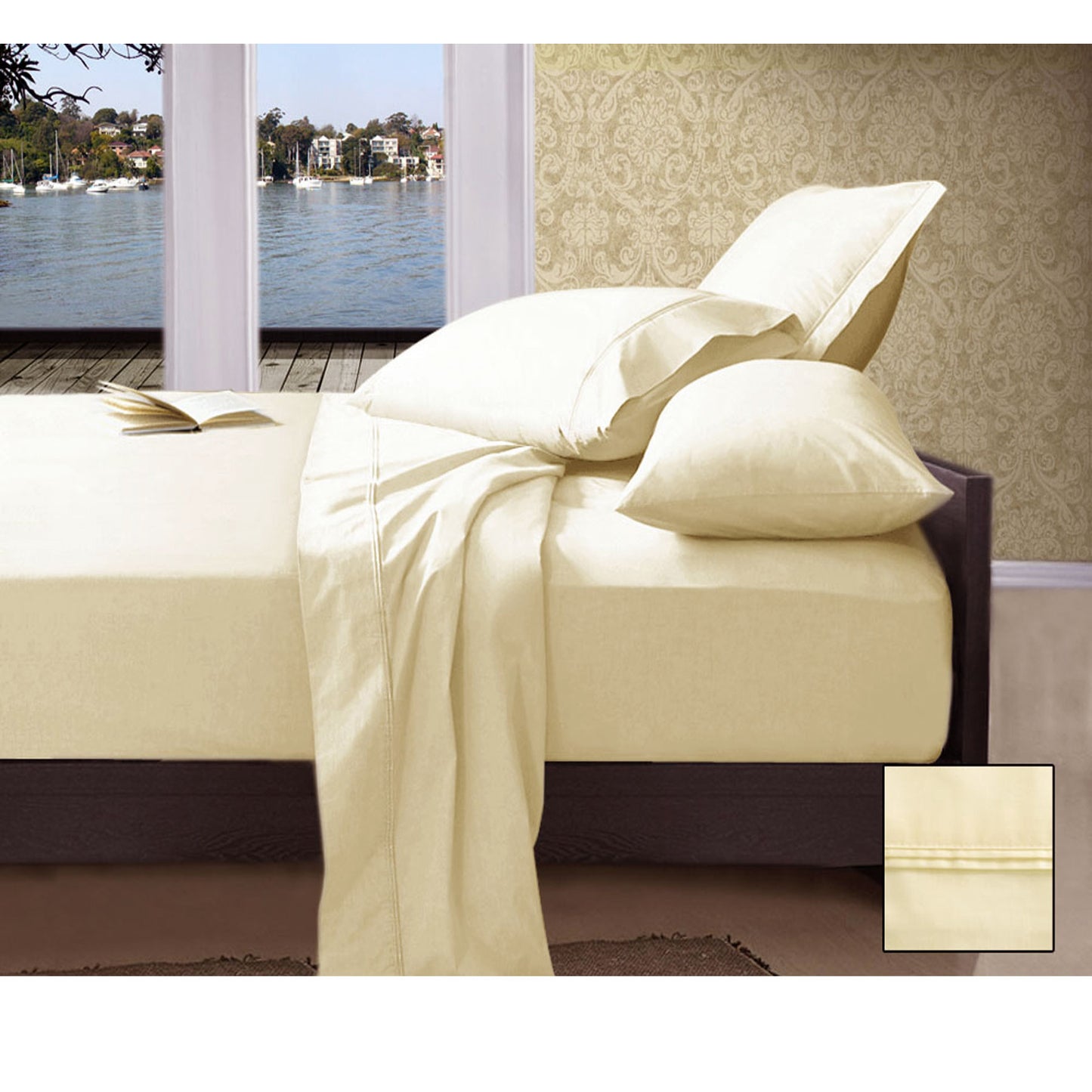 Ramesses 1000TC American Pima Cotton Plain Design Sheet Set Ivory Queen