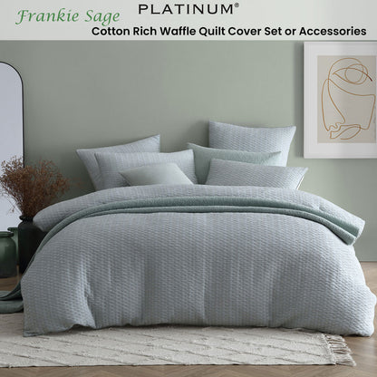 Platinum Collection Frankie Sage Cotton Rich Waffle Quilt Cover Set Super King