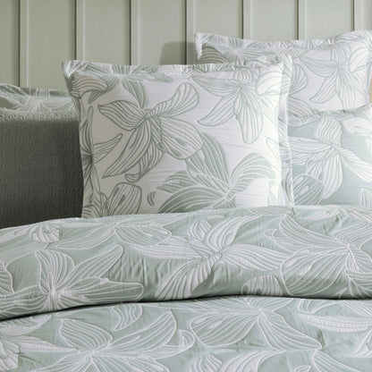 Platinum Collection Grace Sage Polyester Cotton Jacquard Quilt Cover Set Queen