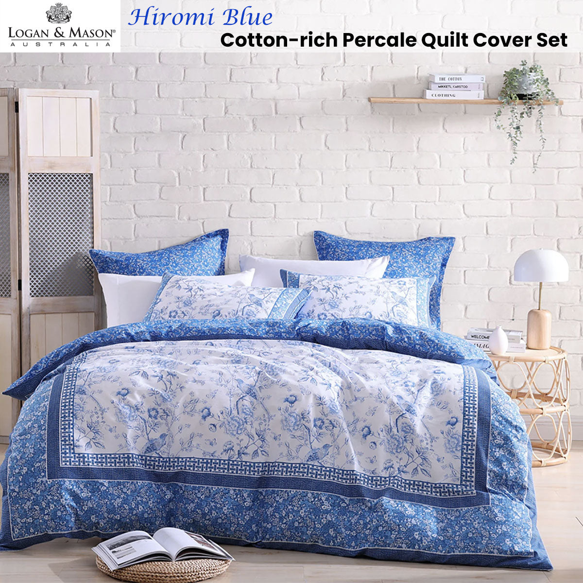 Logan and Mason Hiromi Blue Cotton-rich Percale Print Quilt Cover Set Queen