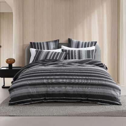 Platinum Collection Hunter Charcoal 100% Cotton Seersucker Quilt Cover Set King