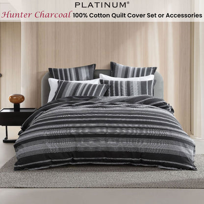 Platinum Collection Hunter Charcoal 100% Cotton Seersucker Quilt Cover Set King