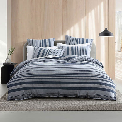 Platinum Collection Hunter Indigo 100% Cotton Seersucker Quilt Cover Set Super King