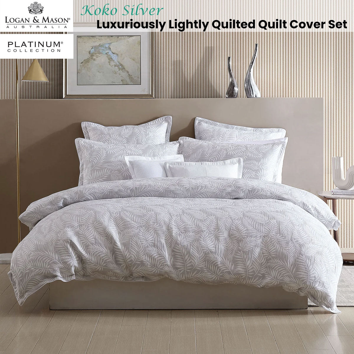 Platinum Collection Koko Silver Lightly Quilted Jacquard Quilt Cover Set King