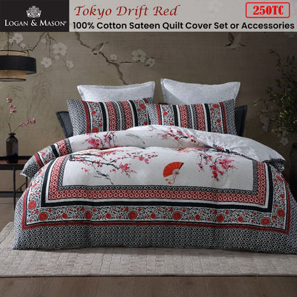 Logan & Mason Tokyo Drift Red 100% Cotton Sateen Quilt Cover Set King