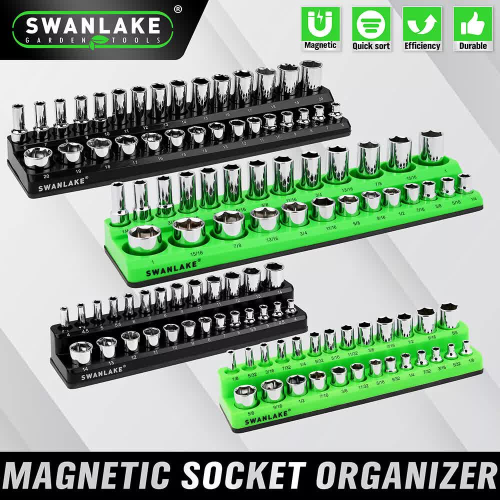 SWANLAKE 4Pc Magnetic Socket Organizer Tray 3/8" 1/4" SAE Metric Socket Holder