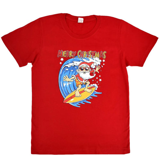 New Funny Adult Xmas Christmas T Shirt Tee Mens Womens 100% Cotton Jolly Ugly, Santa Surf (Red), XL