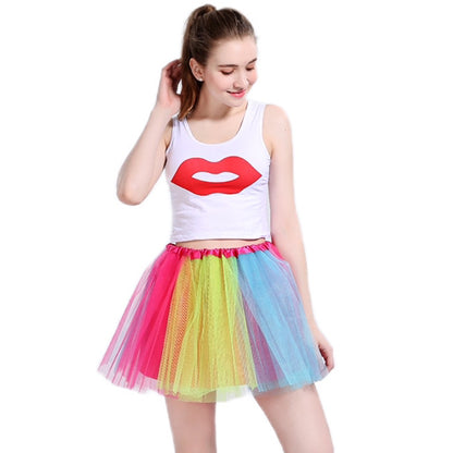 New Adults Tulle Tutu Skirt Dressup Party Costume Ballet Womens Girls Dance Wear, Rainbow_F, Kids