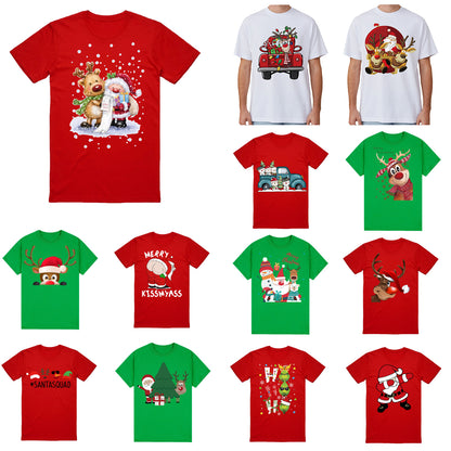 100% Cotton Christmas T-shirt Adult Unisex Tee Tops Funny Santa Party Custume, Reading Santa (White), M