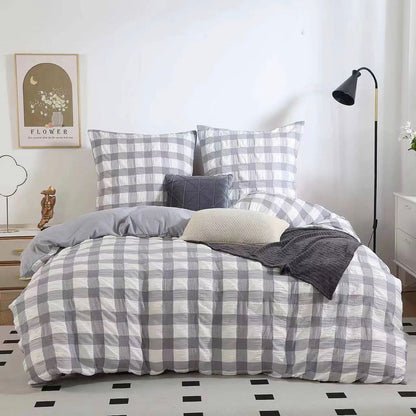 Rylee Grey Check Seersucker Quilt Cover Set - King Size