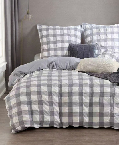 Rylee Grey Check Seersucker Quilt Cover Set - King Size