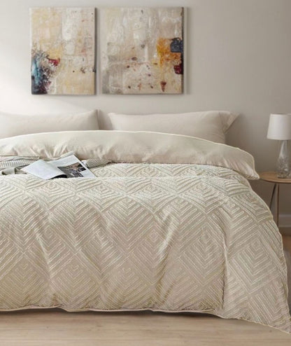 Tufted Textured Jacquard Quilt Cover Set- Beige - Super King Size