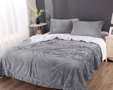 stripe flannel sherpa blanket queen silver