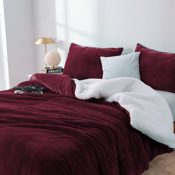 2 in 1 teddy sherpa duvet cover set and blanket king aubergine