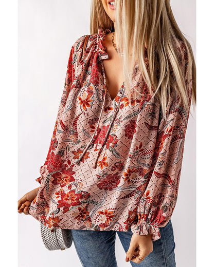 Azura Exchange Printed Split V Neck Blouse - 2XL