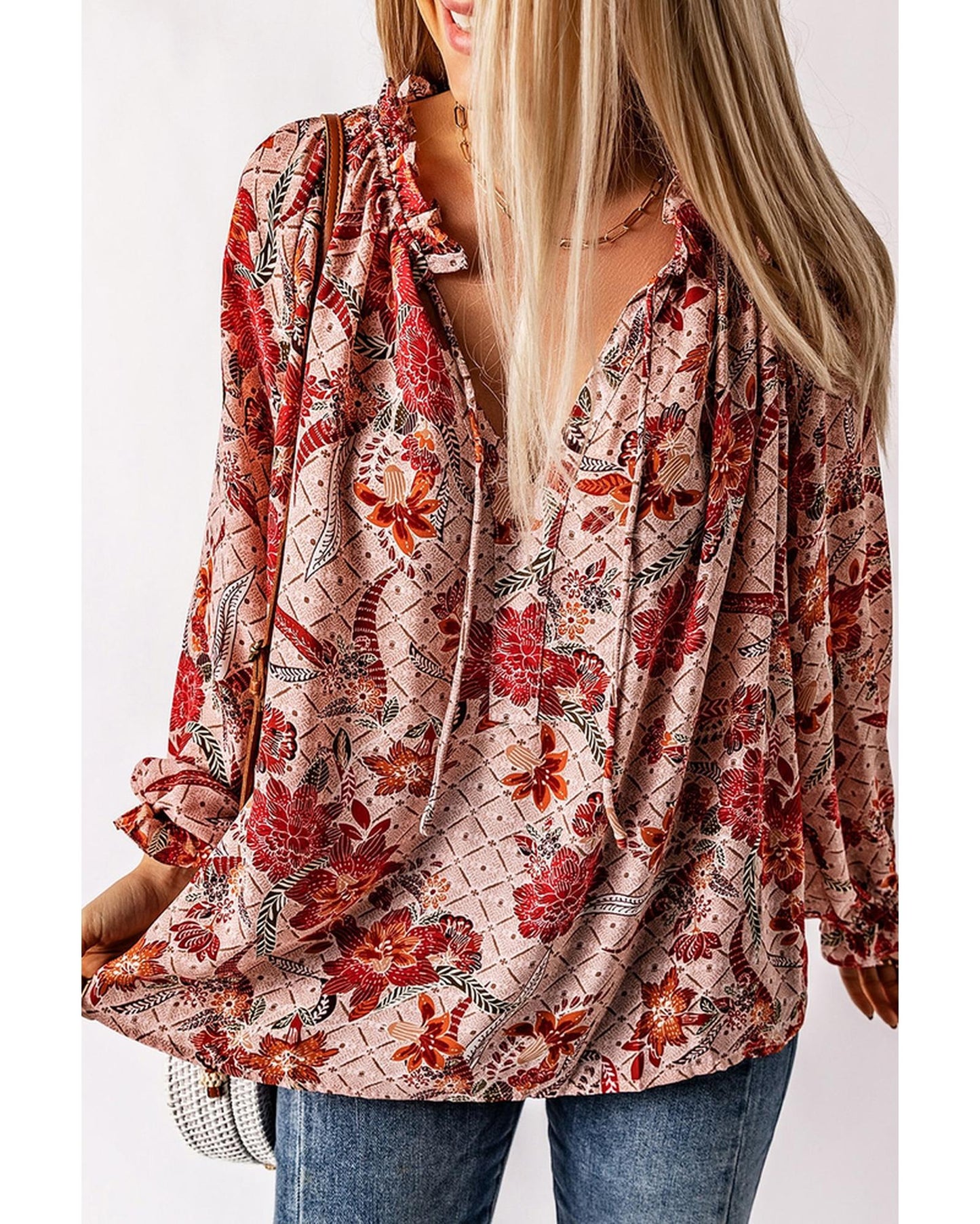 Azura Exchange Printed Split V Neck Blouse - 2XL