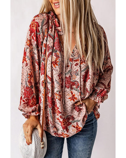 Azura Exchange Printed Split V Neck Blouse - S