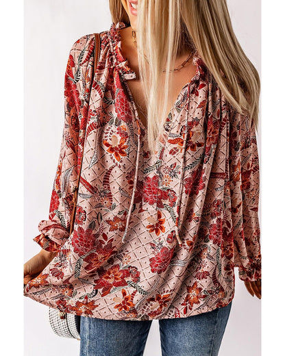 Azura Exchange Printed Split V Neck Blouse - S