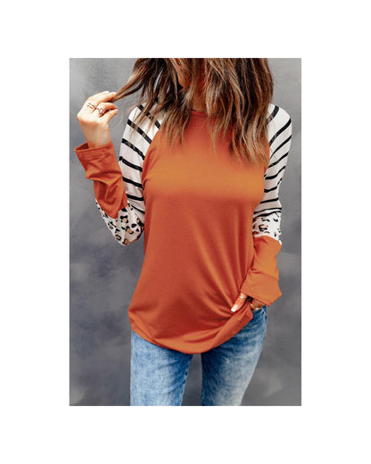 Azura Exchange Animal Print Long Sleeve Top with Striped Colorblock - L