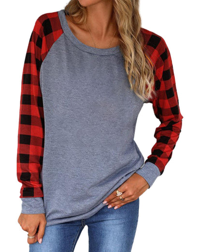 Azura Exchange Raglan Plaid Long Sleeve Top - 2XL