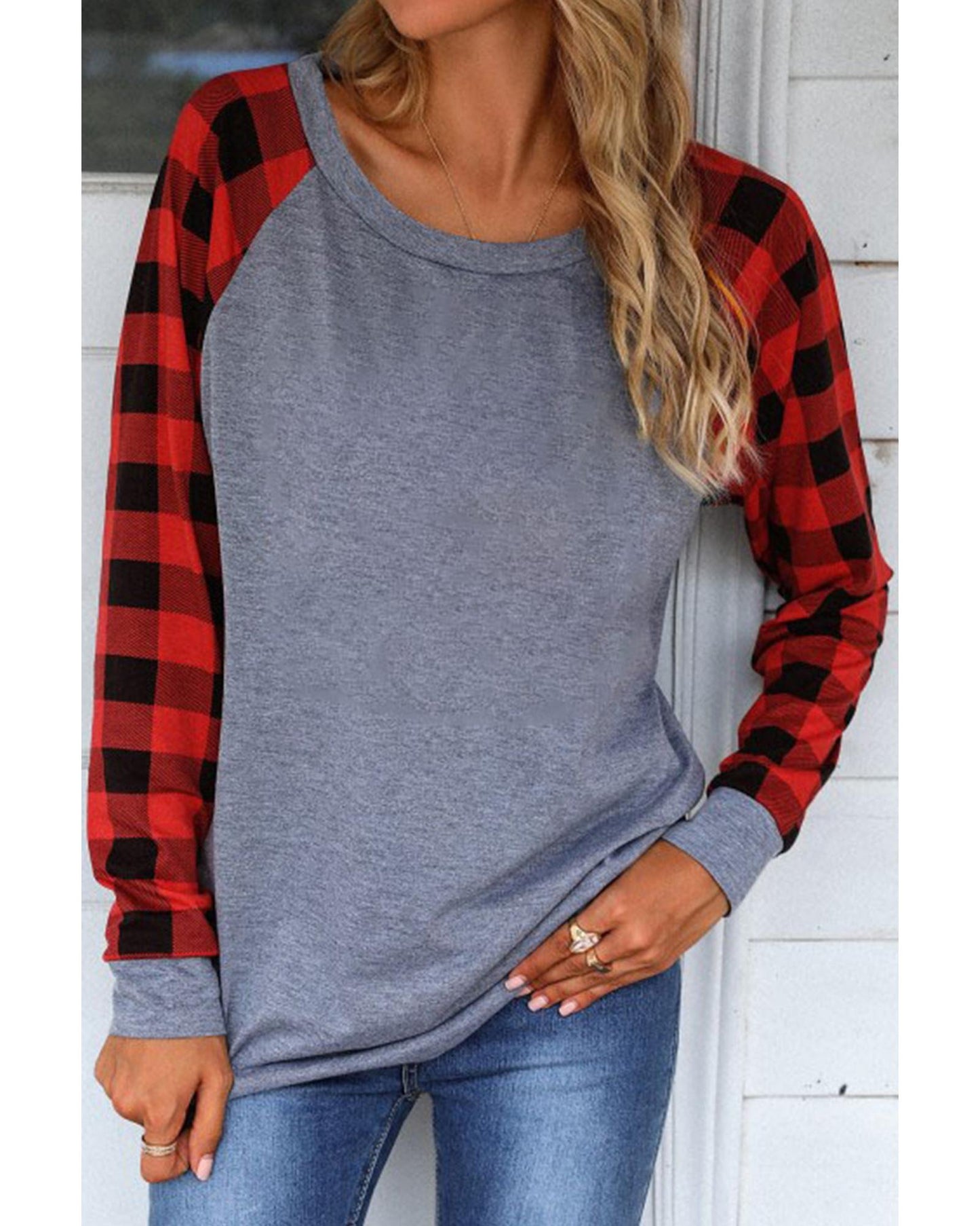 Azura Exchange Raglan Plaid Long Sleeve Top - XL