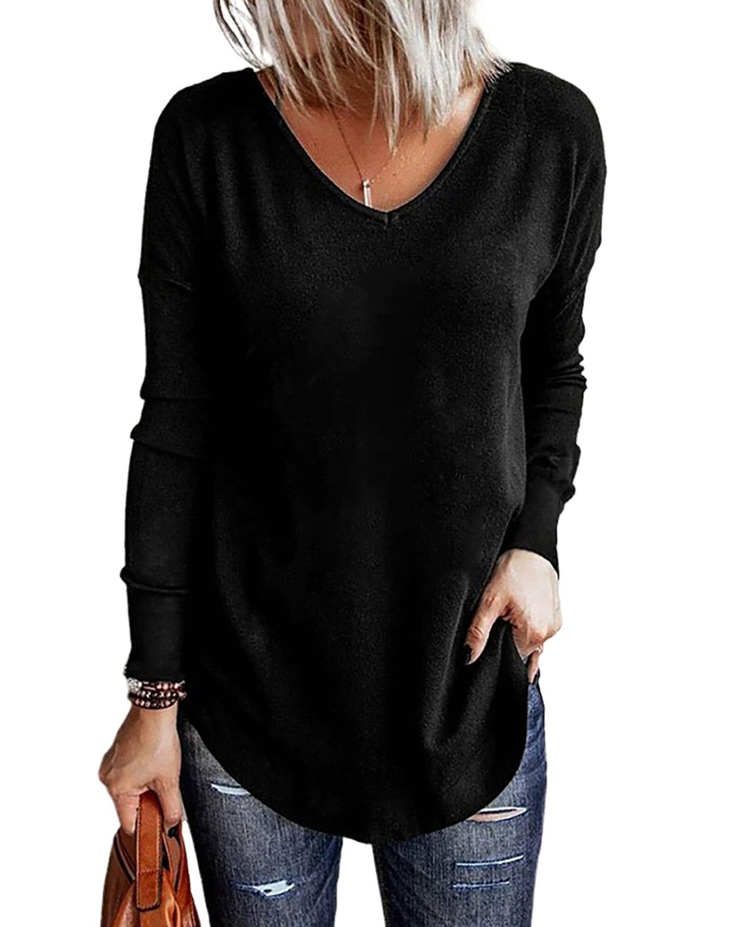 Azura Exchange V Neck Long Sleeve Knit Top - S