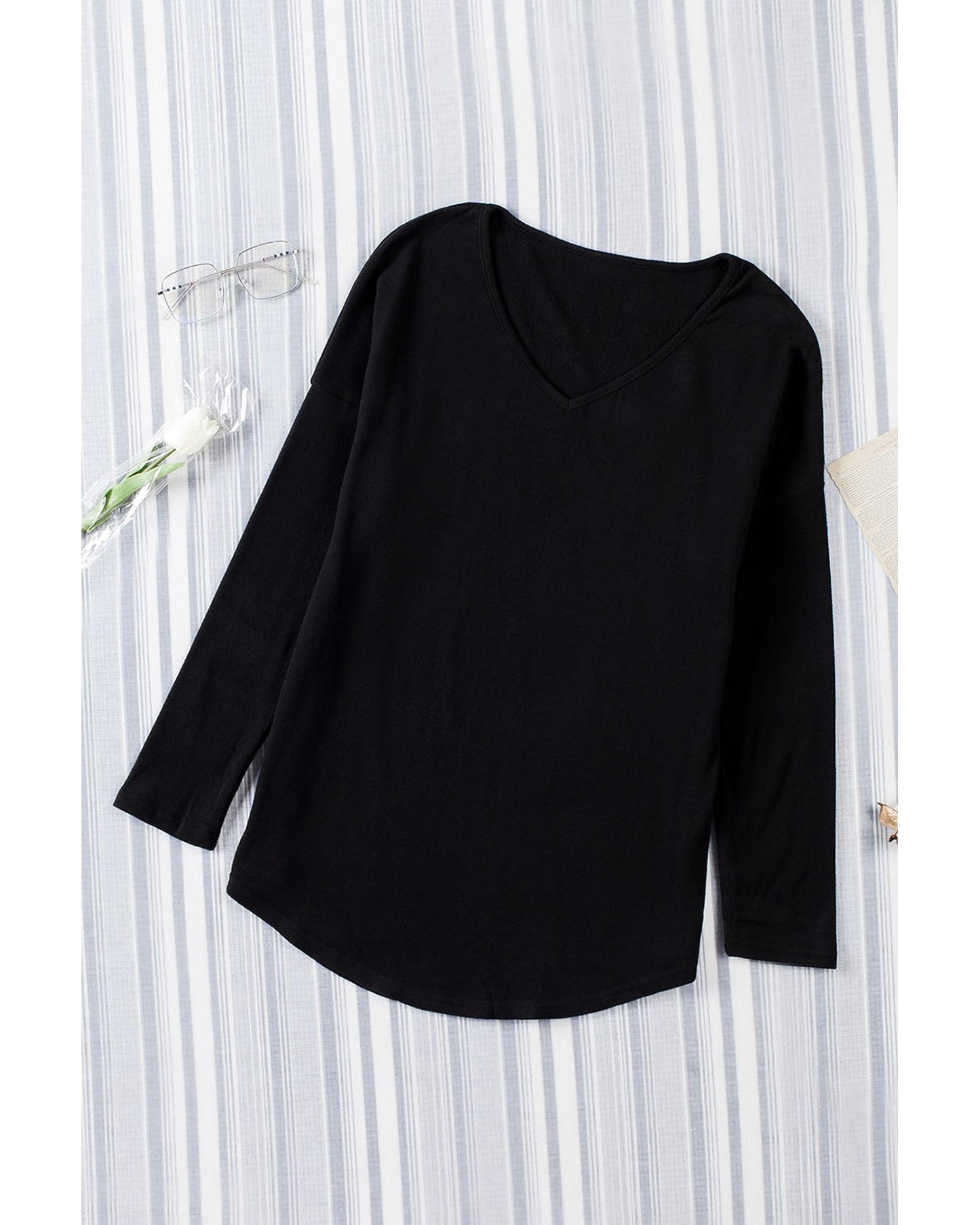 Azura Exchange V Neck Long Sleeve Knit Top - S