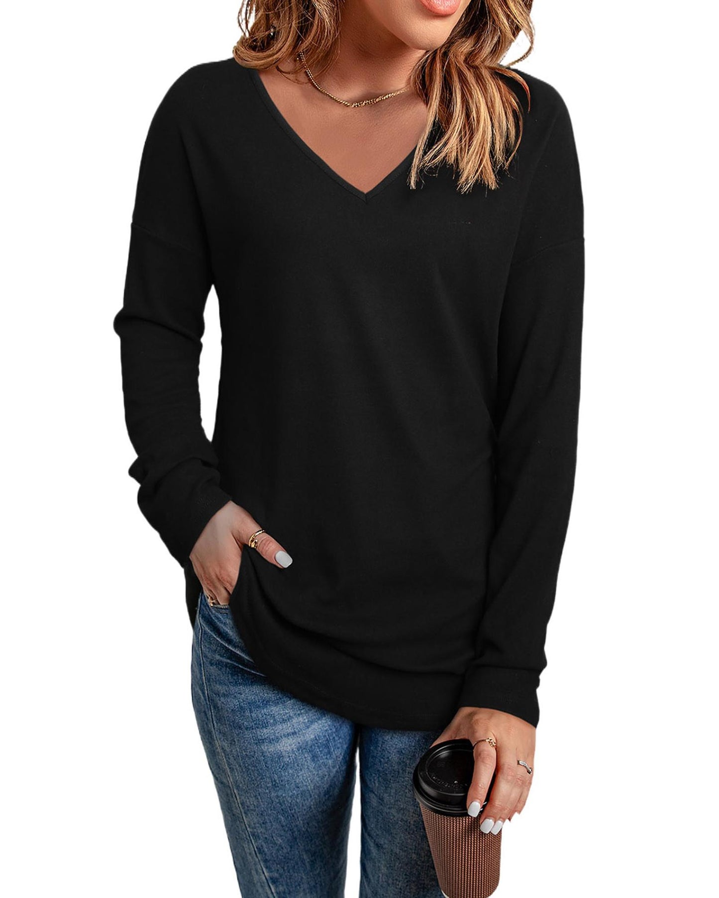 Azura Exchange V Neck Long Sleeve Knit Top - S