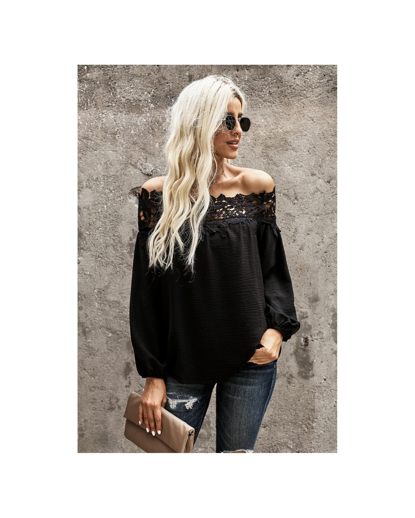 Azura Exchange Lace Off The Shoulder Top - S