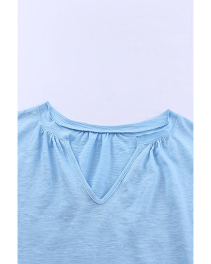 Azura Exchange Solid V Neck Butterfly Sleeve Tee - S