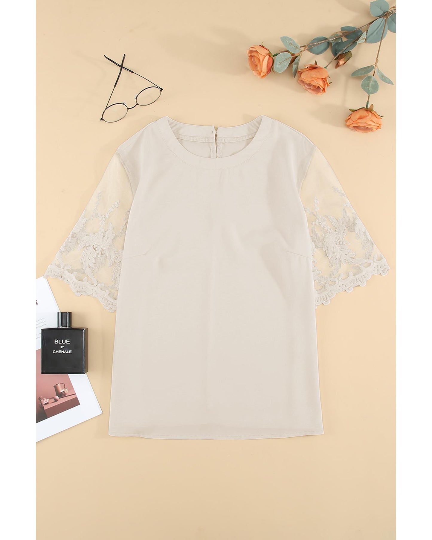 Azura Exchange Lace Sleeve Patchwork Top - L