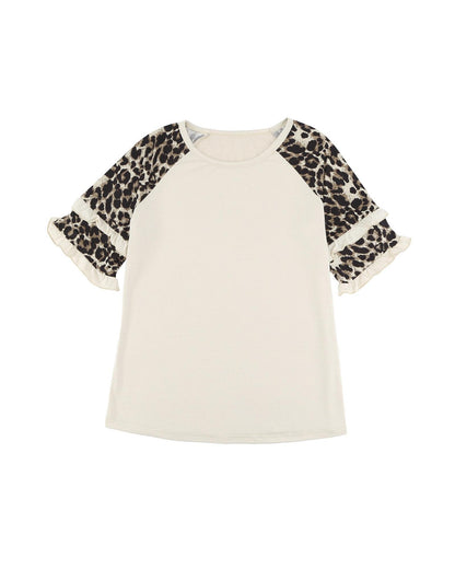 Azura Exchange Leopard Patchwork Ruffled Sleeve Top - L