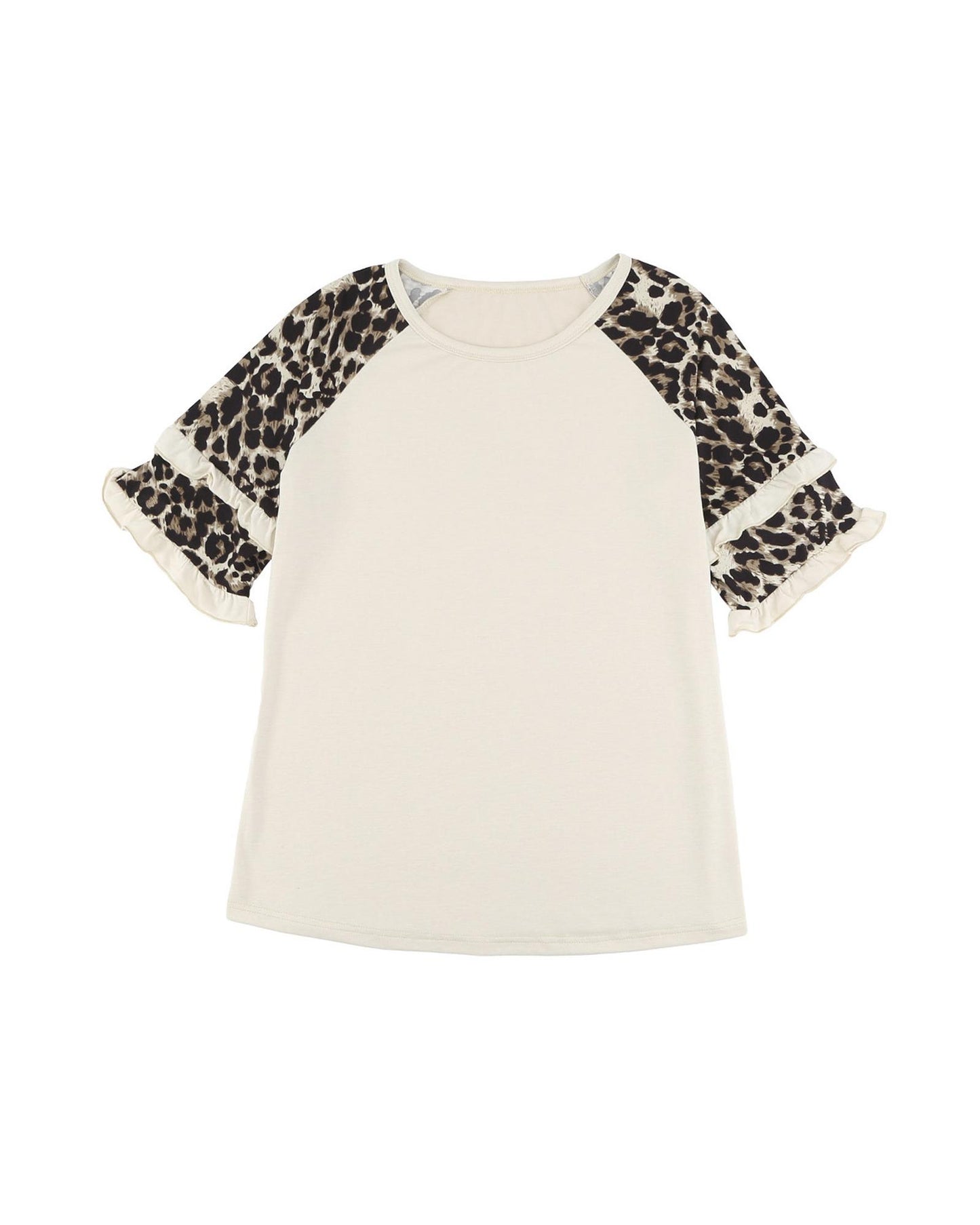 Azura Exchange Leopard Patchwork Ruffled Sleeve Top - S