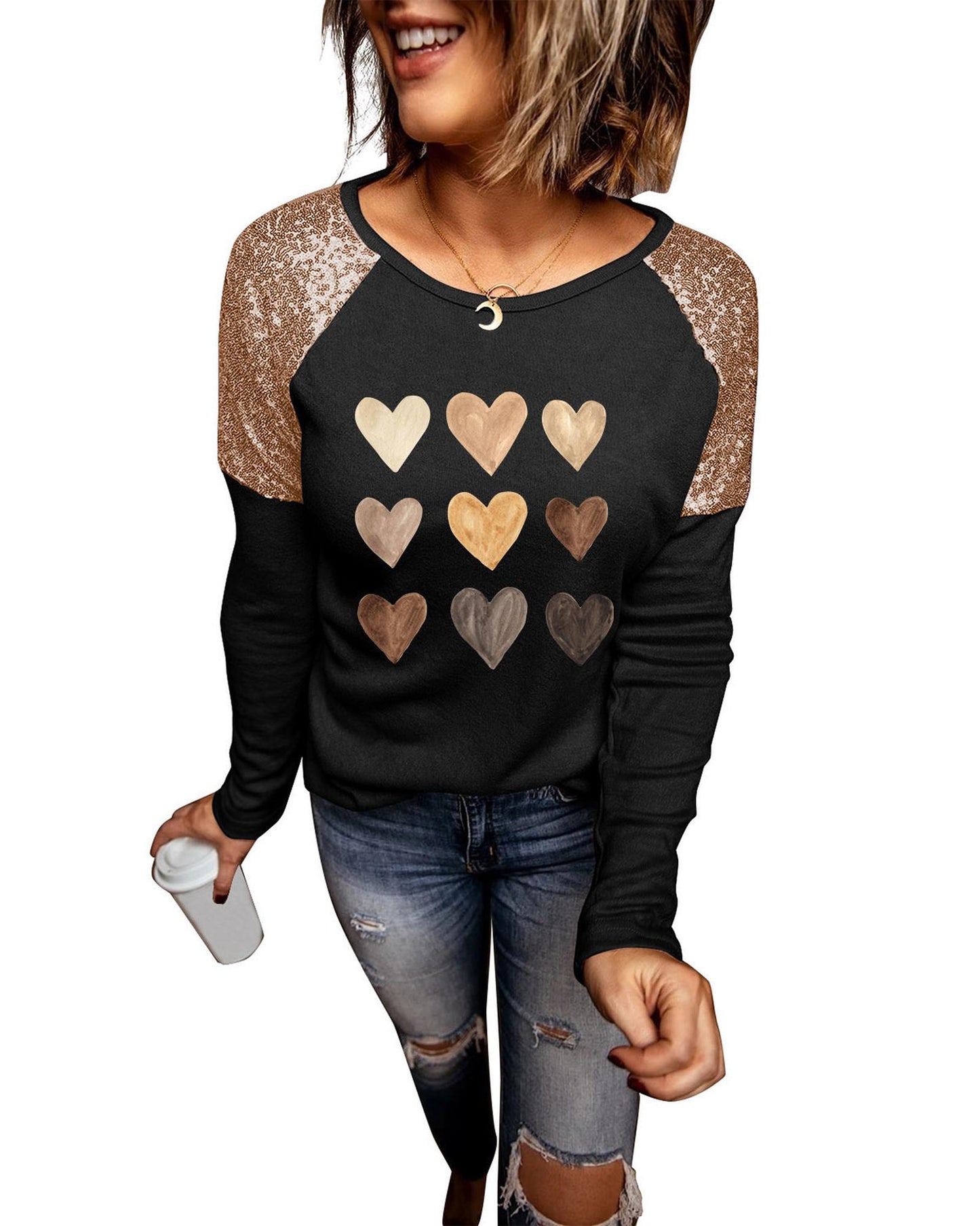 Azura Exchange Sequin Patchwork Long Sleeve Top - XL