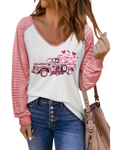 Azura Exchange Colorblock Car & Heart Graphic Long Sleeve Top - XL