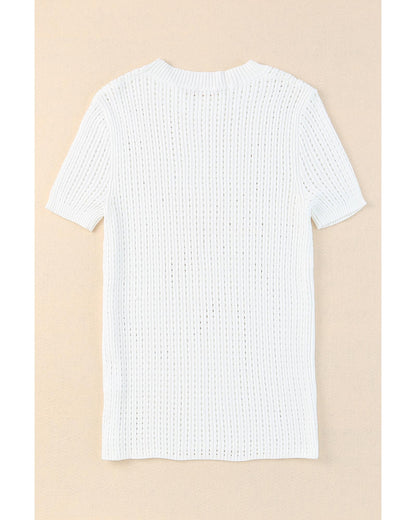 Azura Exchange Knitted Hollow-out Short Sleeve T Shirt - 2XL