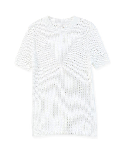 Azura Exchange Knitted Hollow-out Short Sleeve T Shirt - XL