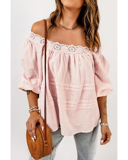 Azura Exchange Puff Sleeve Eyelet Babydoll Blouse - 2XL