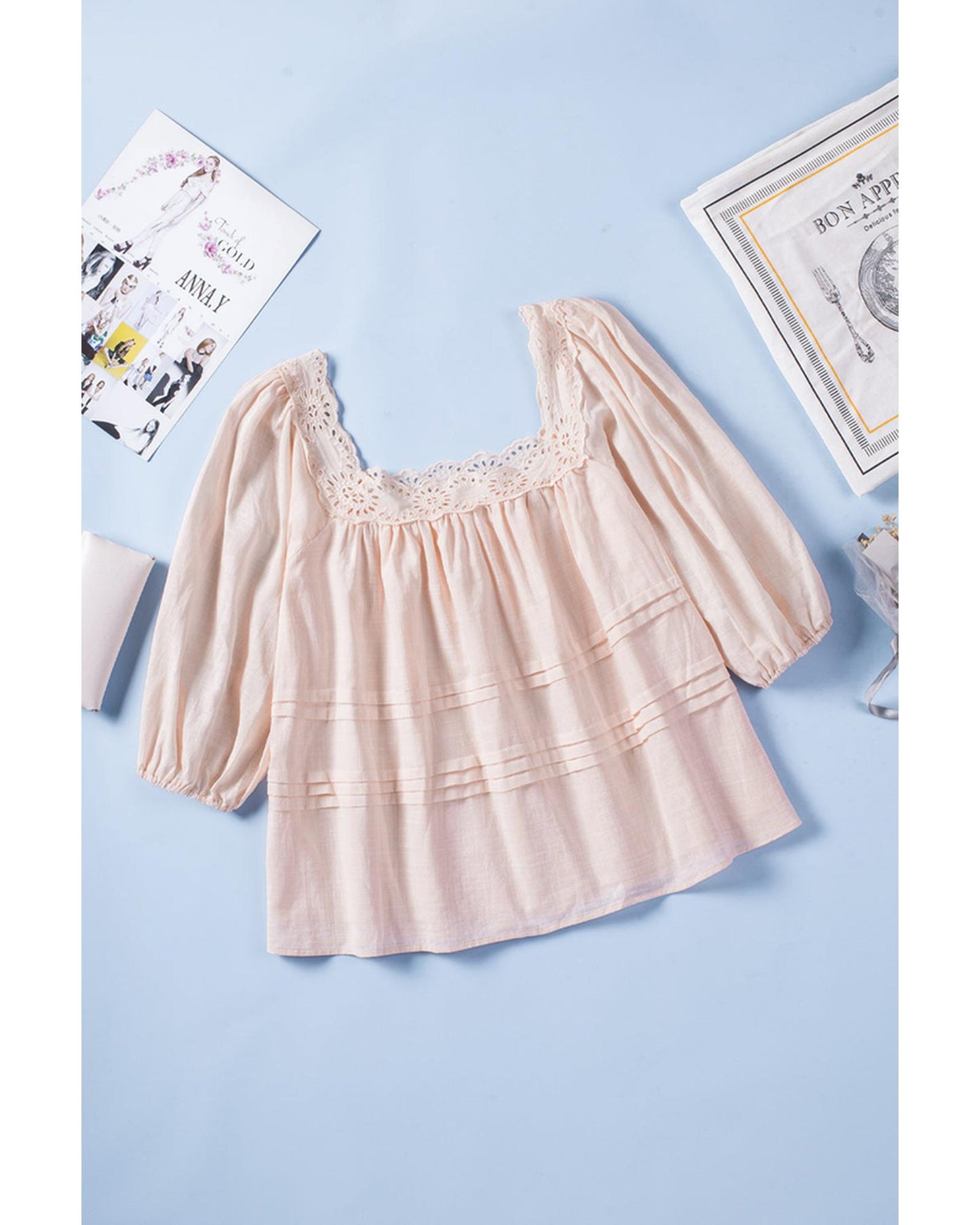 Azura Exchange Puff Sleeve Eyelet Babydoll Blouse - L