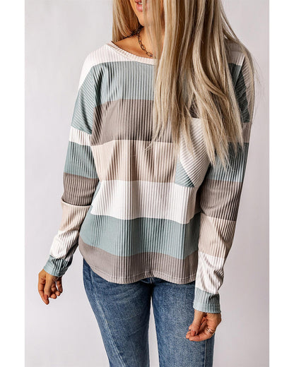 Azura Exchange Ribbed Color Block Long Sleeve Top with Pocket - L