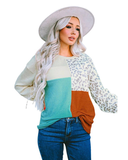 Azura Exchange Color Block Ribbed Long Sleeve Top - M