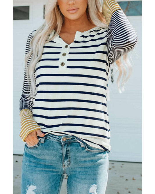 Azura Exchange Stripe Button Henley Top - M