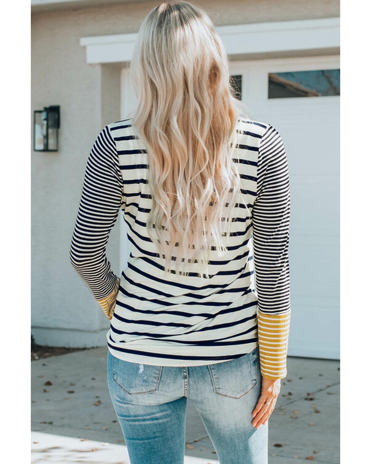 Azura Exchange Stripe Button Henley Top - M