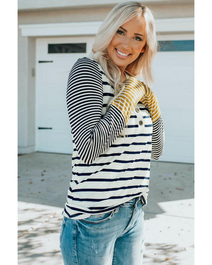 Azura Exchange Stripe Button Henley Top - M