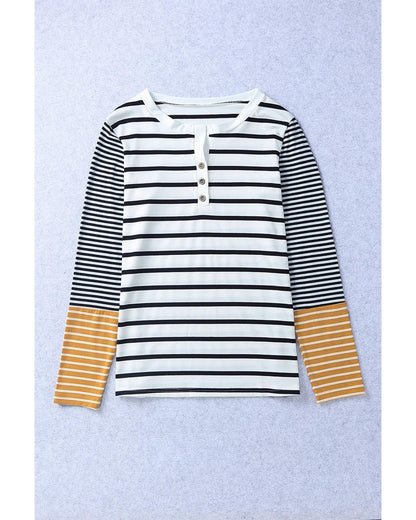 Azura Exchange Stripe Button Henley Top - M